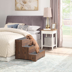 beeNbkks furniture style dog stairs front angle demonstrates non-slip steps for confident climbs