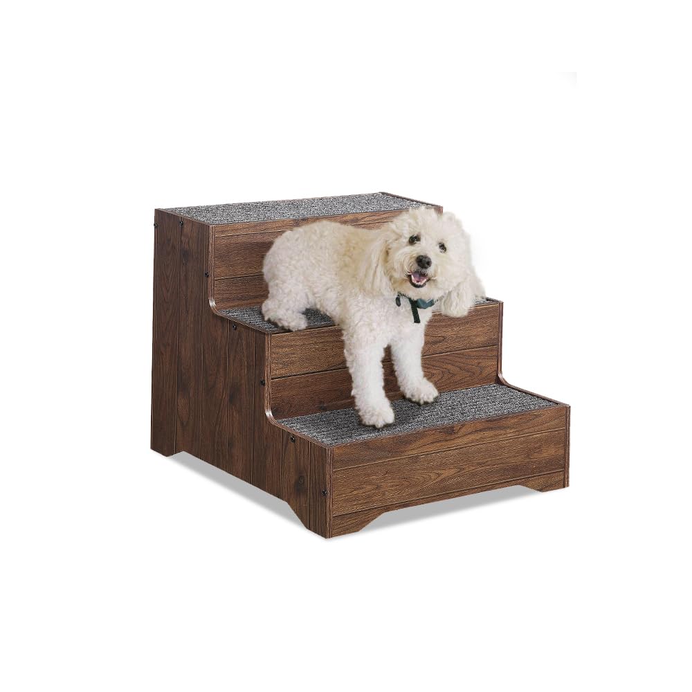 beeNbkks furniture style dog stairs side view showing sturdy wood design for easy access