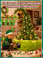 Beeplove green cat tunnel skirt hides tree base and wires for neater holiday decor.