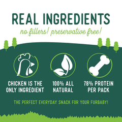 Beg & Barker chicken jerky single-ingredient label emphasizes pure protein