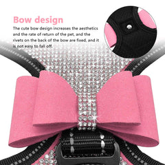 Beirui soft fleece padded dog harness back view with sparkle bow and breathable mesh