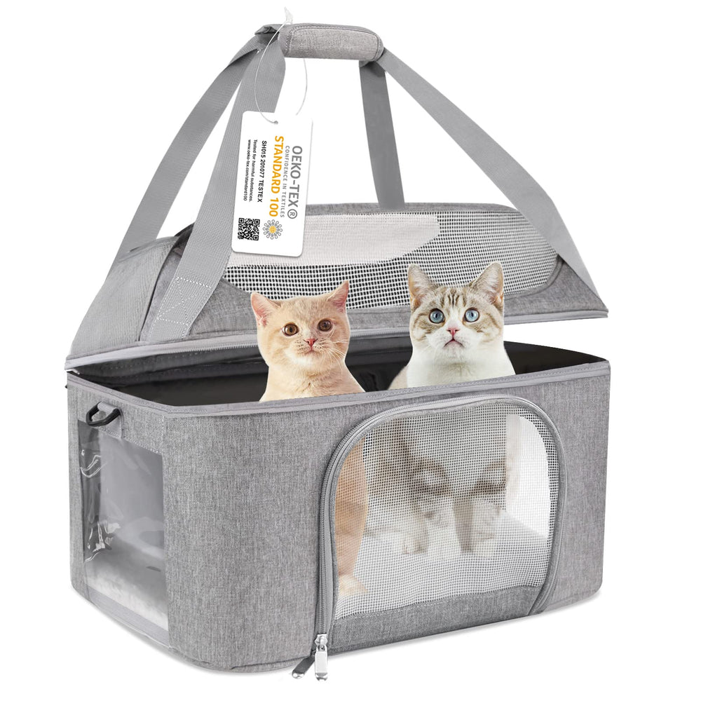 Bejibear large cat carrier soft side with ventilation window for breathable travel.