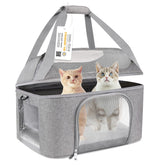 Bejibear large cat carrier soft side with ventilation window for breathable travel.