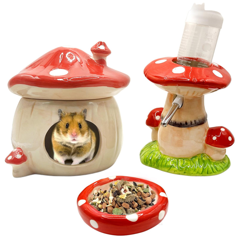 BELEATAL mushroom ceramic hideout provides a cozy, secure retreat for hamsters.