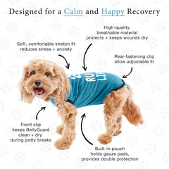 BellyGuard dog recovery suit easy closures help secure wounds without restricting movement.