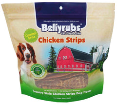 Bellyrubs country style chicken strips packaging shows a 20oz bag for training rewards