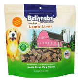 Bellyrubs freeze-dried lamb liver treats 14oz bag highlights high-protein, all-natural dog snack.