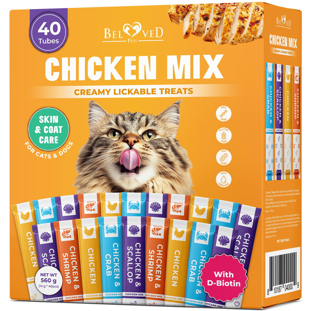 Beloved Pets creamy lickable treats chicken tube for quick feline treat