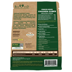 Beloved Pets chicken cubes close-up texture showing nutrient-rich freeze-dried protein for small pets.