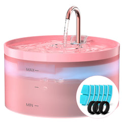 BEMOONY pink cat water fountain front view with faucet spout to attract cats to drink