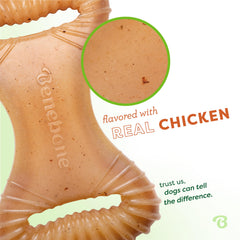 Benebone juguete masticable sabor pollo real, perfecto para perros activos.