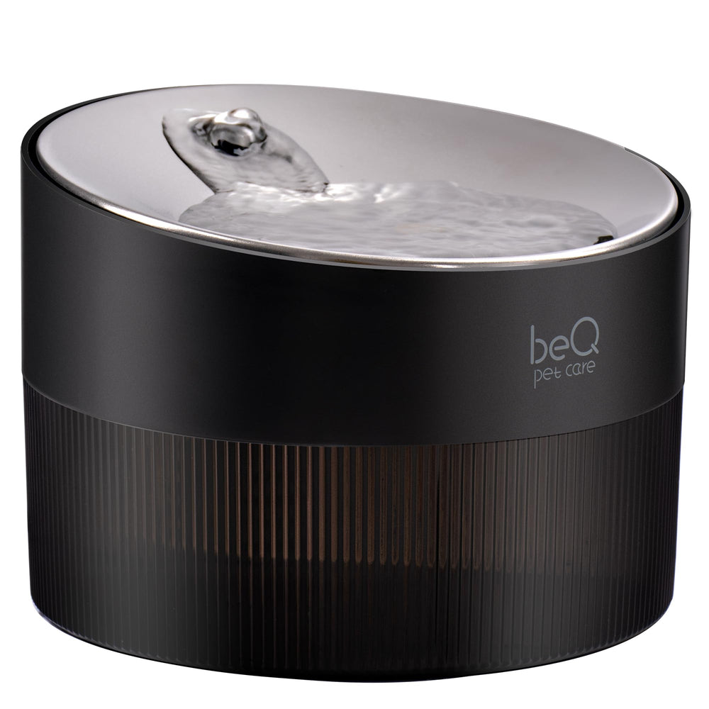 beQ cat water fountain front view demonstrates a stylish, pet-friendly design for easy access water.
