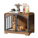 Berenlefe farmhouse dog crate front view shows elegant furniture integration and secure pet space.
