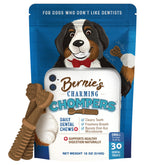 Bernie's Charming Chompers packaging highlights a 30-count box for daily dental care.