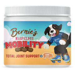 Bernie's Marvelous Mobility bottle front highlights daily joint support for dogs.