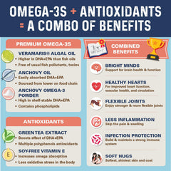 Bernie's OMG Omegas Chews served in bowl illustrate simple daily dosing for busy households