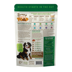 Bernie's Perfect Poop bag chicken topper shows convenient feeding and digestion-friendly nutrients.