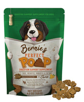 Bernie's Perfect Poop cheddar cheese flavor bottle shows digestion support and gut comfort