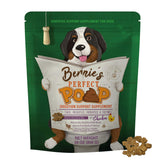 Bernie's Perfect Poop tub pour shows a fiber-rich mix for gut support.