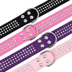 Berry Pet Rhinestones dog collar close-up showcases rhinestones and the heavy-duty D-ring.
