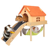 Besnew 3-in-1 guinea pig hammock platform with house for nesting and play.