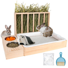 BESNEW 3-in-1 rabbit hay feeder assembly provides compact feeding for small pets.
