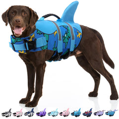 Bess Bridal dog life jacket shark fin boosts water visibility and safety.