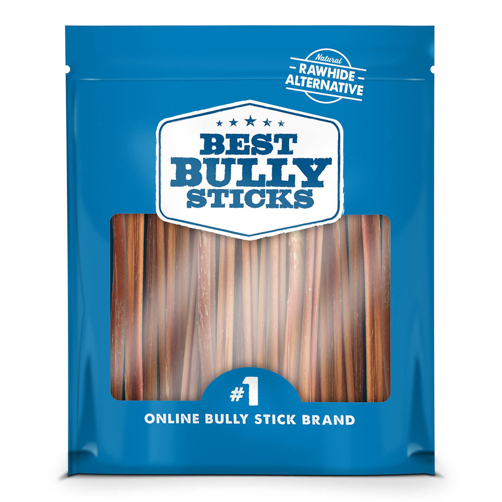 Best Bully Sticks 6-inch Thin Sticks close-up shows long-lasting natural chew for small dogs.