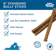 Best Bully Sticks 6-inch chew close-up highlights natural beef flavor.