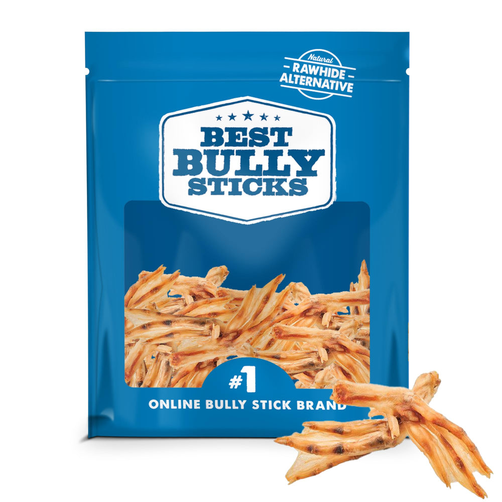 Best Bully Sticks Duck Feet 30-count pack close-up of natural protein treats