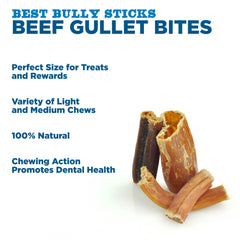 Best Bully Sticks gullet bites dog enjoying crunchy chew during training.