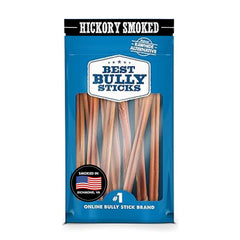 Best Bully Sticks hickory-smoked 12in bully stick pack, ideal for long-lasting chew and boredom relief.