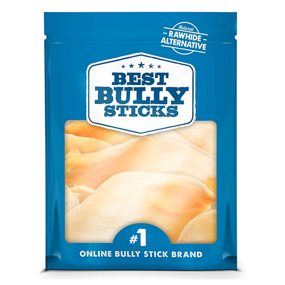 Best Bully Sticks thick-cut cow ears package view, natural grass-fed protein for dogs.