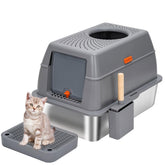 BEST JAJA stainless steel litter box with lid shows rust-free surface for easy cleaning