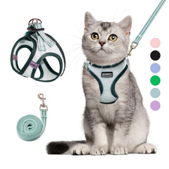 Betmaypet cat harness in soft mesh light green for comfortable outdoor wear.