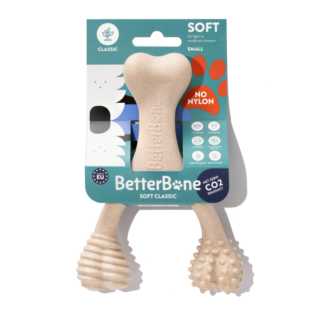 BetterBone Soft Density puppy teething chew demonstrates gentle dental relief.