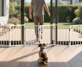 BFNN free-standing foldable dog gate blocks doorways for safe play spaces.