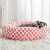 BFPETHOME donut dog bed pink front view—cozy round design for small dogs.