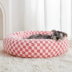 BFPETHOME donut dog bed pink front view—cozy round design for small dogs.