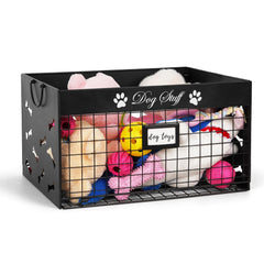Bfttlity dog toy basket in black, front view, organizes living room toys