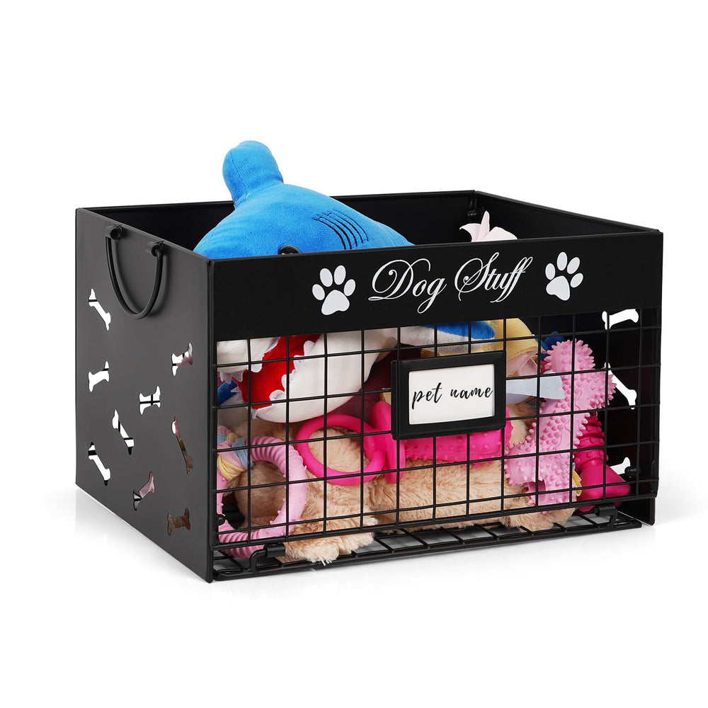 Bfttlity dog toy bin with side handles for easy transport and organized play