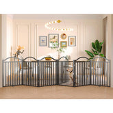 BHG metal no-assembly freestanding dog gate with walk-through door for easy access