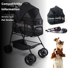 Bicystar pet carriage with max load 33 lbs illustrated during vet visit.