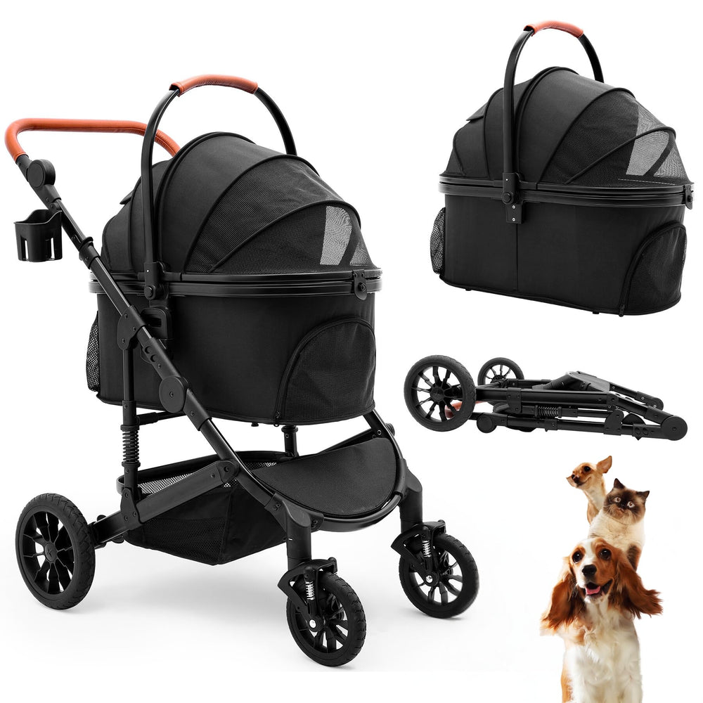 Bicystar pet stroller front view with 4 wheels for easy maneuvering during outings.