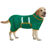 Bienbee dog bathrobe front view highlights quick-dry, absorbent fabric.