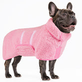 Bienbee dog bathrobe quick-dry close-up highlights absorbent fleece after bath.