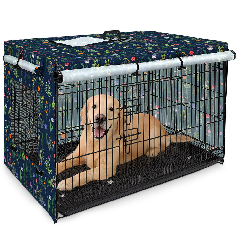 Bienbee dog crate cover front view demonstrates windproof, breathable fabric for a calmer crate.