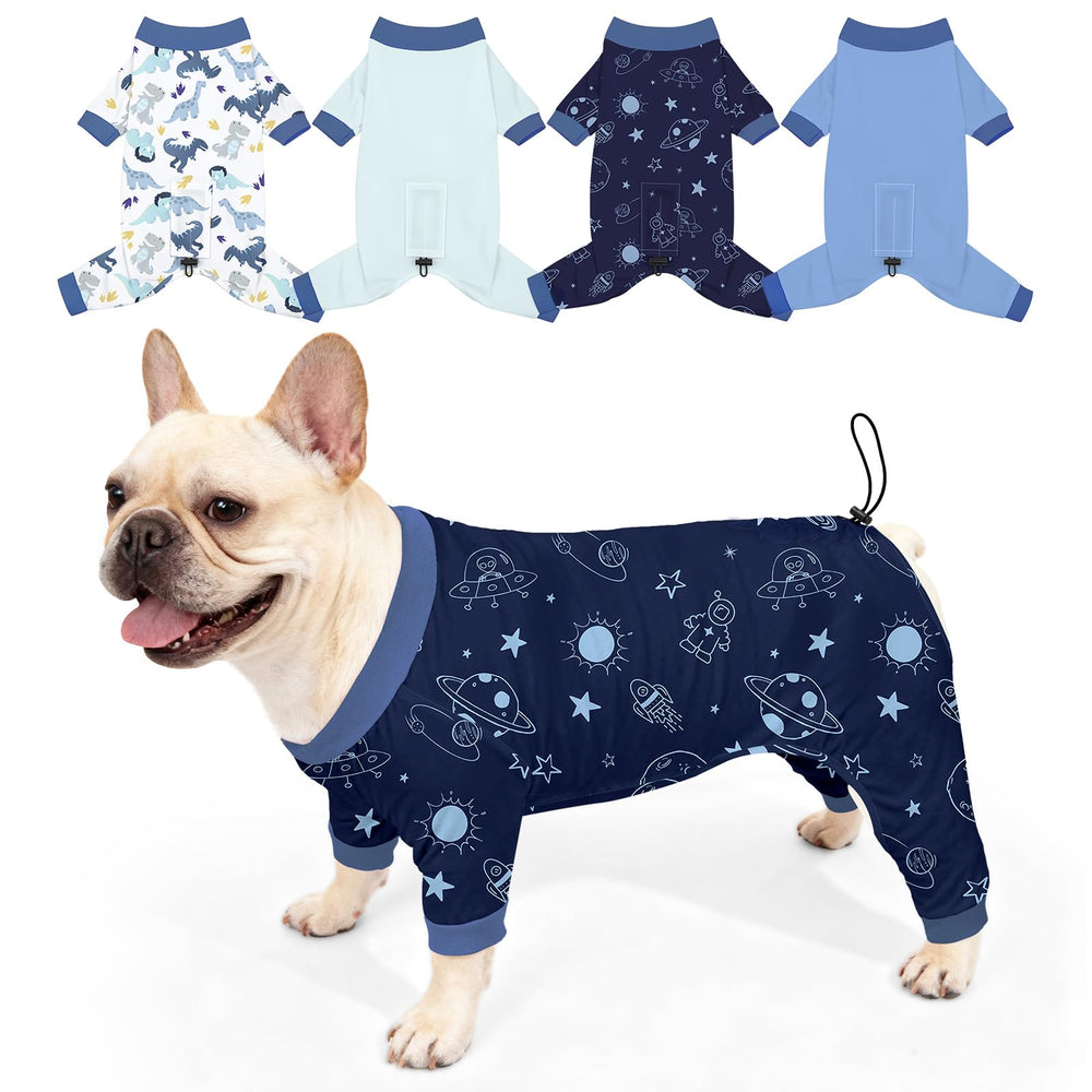 Bienbee dog pajamas four-pack with bright patterns for daily wear and photos.