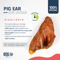 Big Lu pig ears texture durable chew demonstrates long-lasting, satisfying dental-friendly activity for dogs.