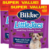 Bil-Jac Little Jacs package shows chicken liver flavor, ideal training reward for small dogs.
